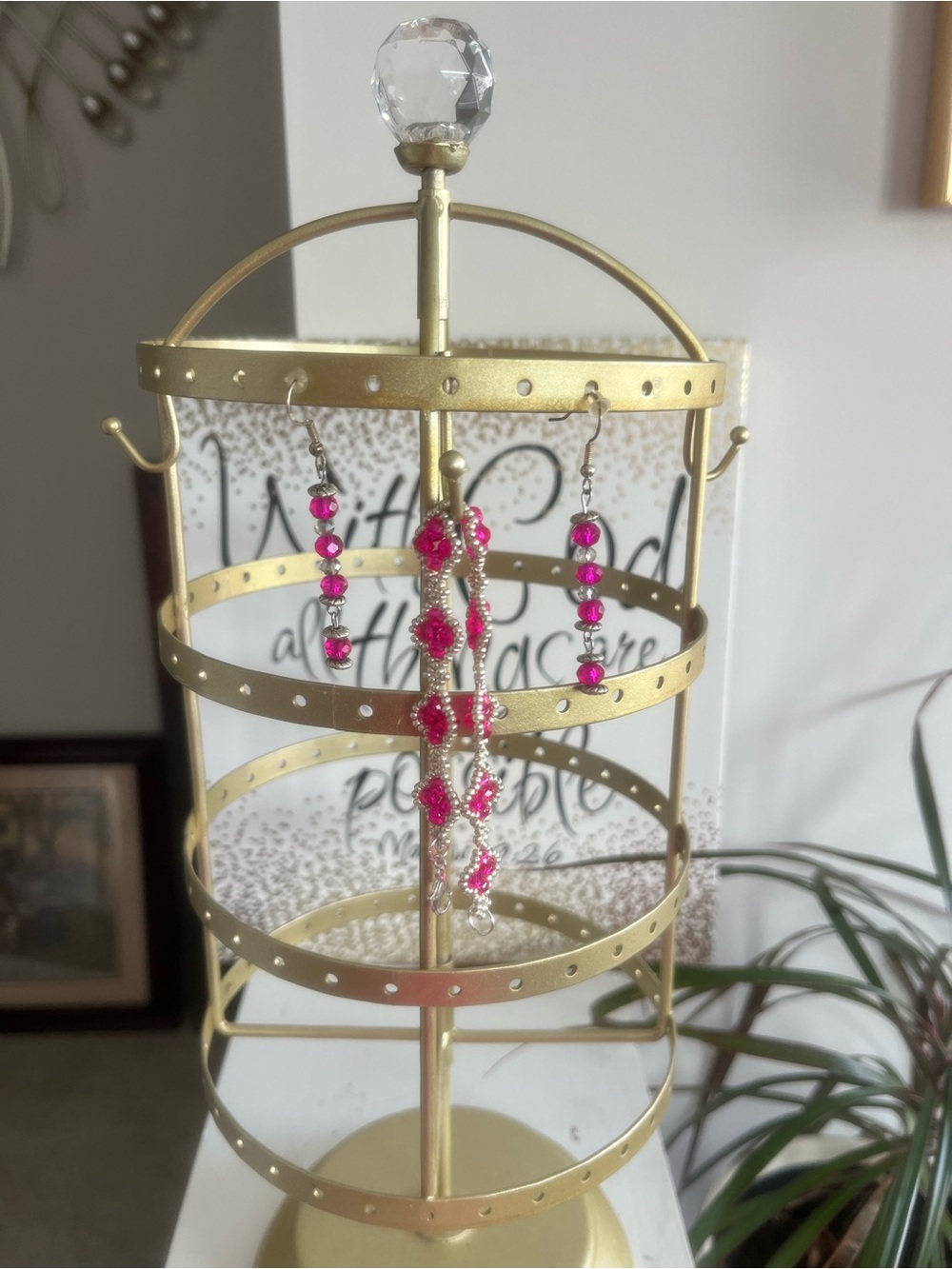 Hot Pink/fushia Crystal Dangle Earrings and bracelet Sparkling Drop Design